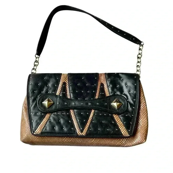 Temperley London Leather Handbag Clutch‎ Bag Beige Studded Snakeskin Effect - Picture 1 of 7